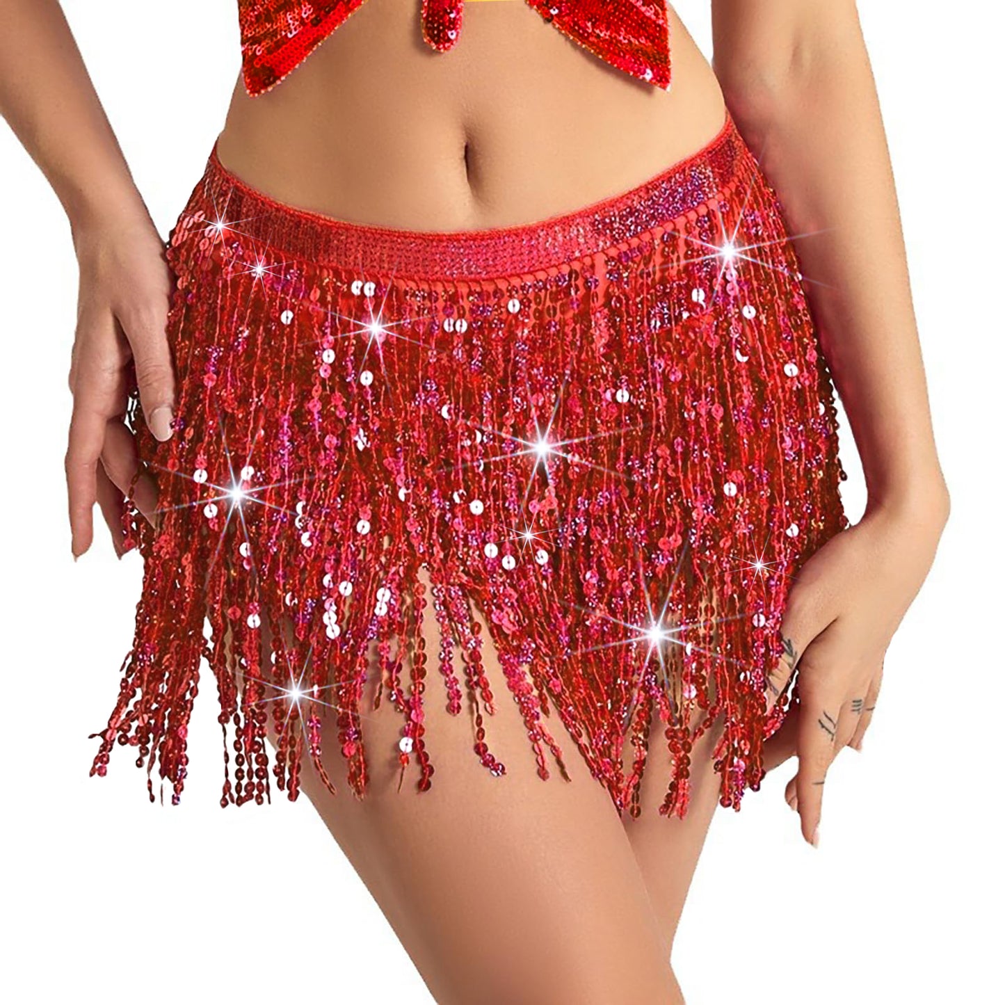 Baisdan Sequin Skirt for Women, Sparkly Mini Skirt, Sequin Tassel Fringe Skirts