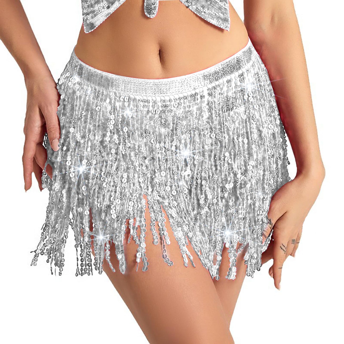 Baisdan Sequin Skirt for Women, Sparkly Mini Skirt, Sequin Tassel Fringe Skirts