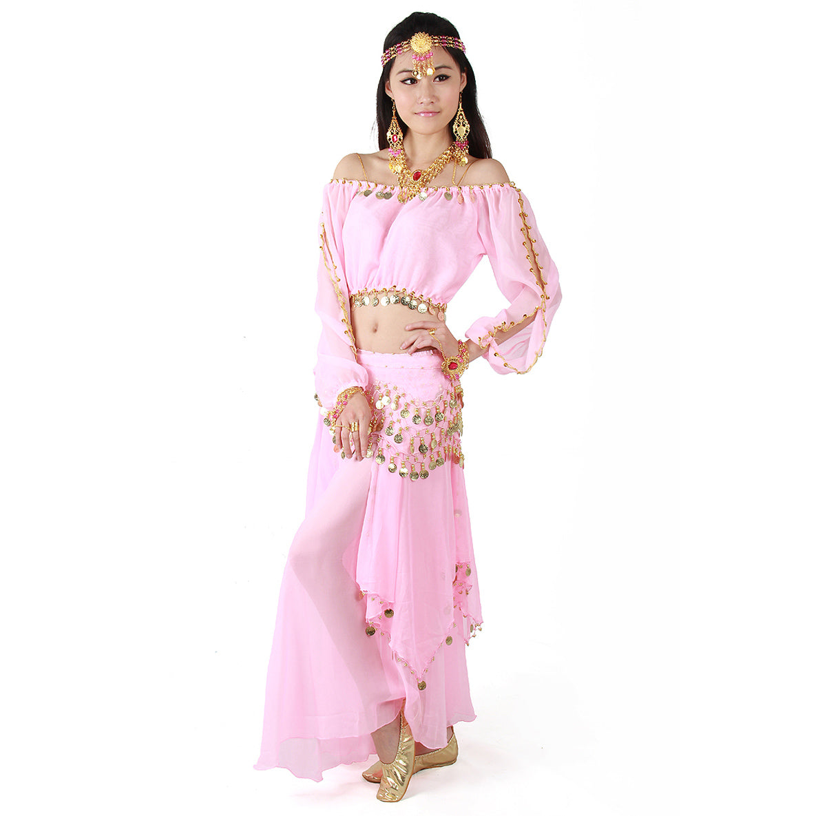 Baisdan Belly Dance Costume Long Lantern Top Gold Coins Skirt Festival Carnival Fancy Outfit