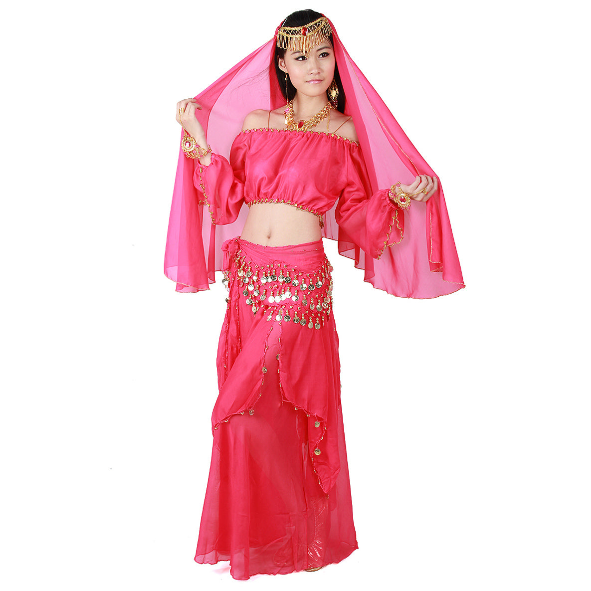Baisdan Belly Dance Costume Long Lantern Top Gold Coins Skirt Festival Carnival Fancy Outfit