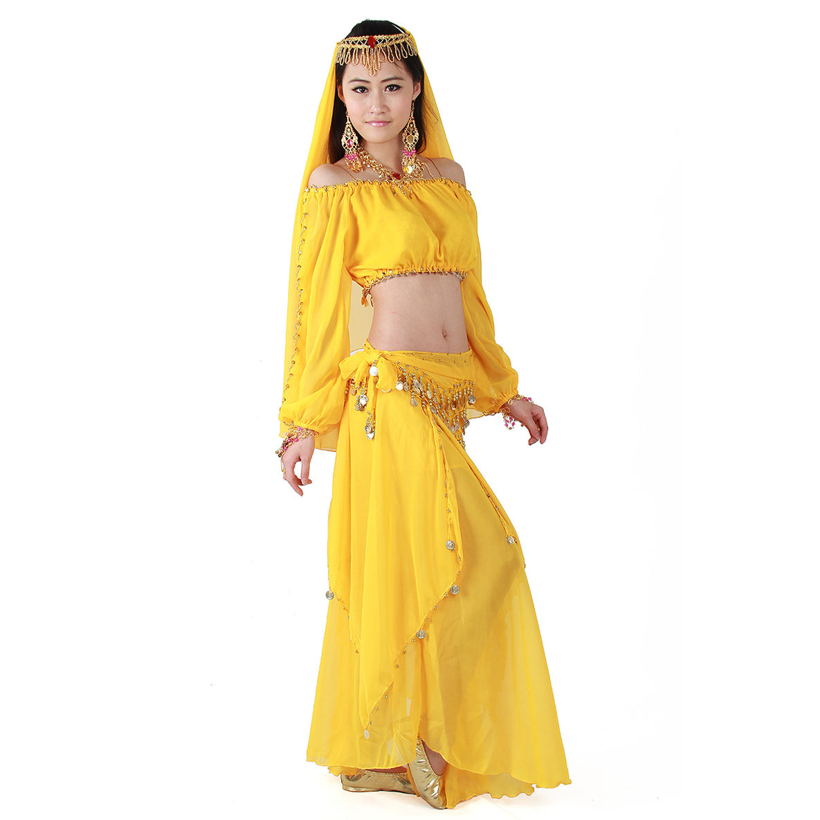 Baisdan Belly Dance Costume Long Lantern Top Gold Coins Skirt Festival Carnival Fancy Outfit