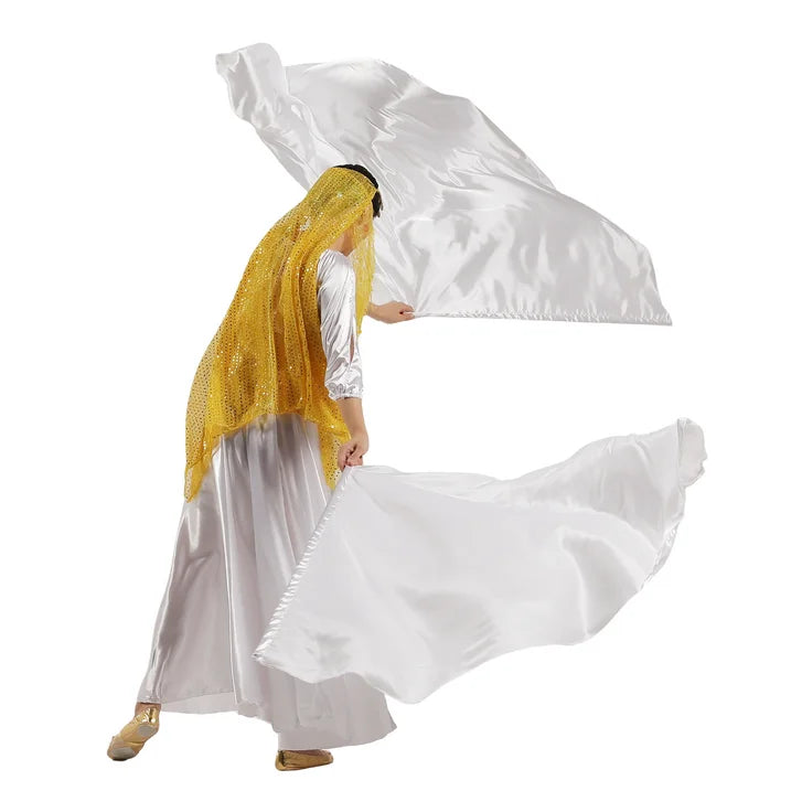 Baisdan Dance Flag Worship Flag Church Praise Dance Accessories For teenager Satin White 1 Pair