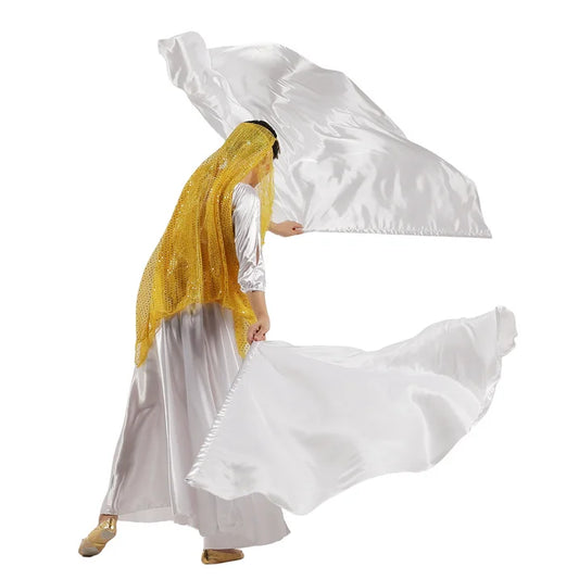 Baisdan Dance Flag Worship Flag Church Praise Dance Accessories For teenager Satin White 1 Pair