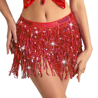 Baisdan Sequin Skirt for Women, Sparkly Mini Skirt, Sequin Tassel Fringe Skirts