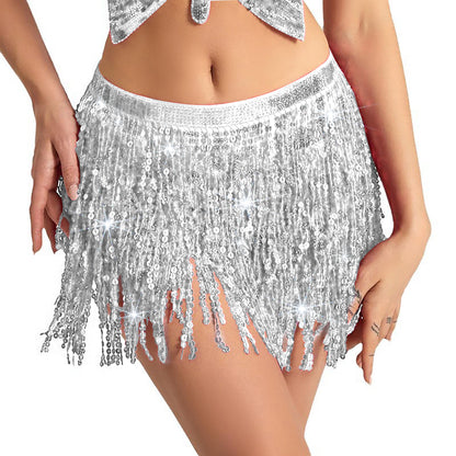 Baisdan Sequin Skirt for Women, Sparkly Mini Skirt, Sequin Tassel Fringe Skirts