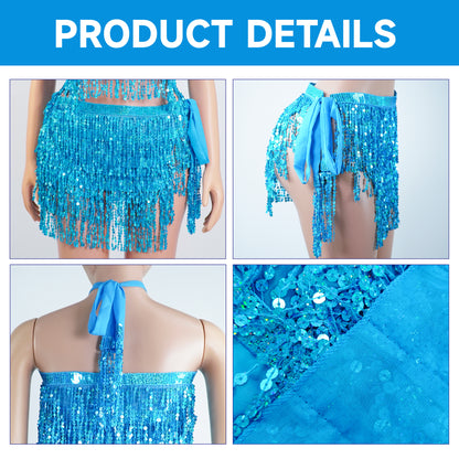 Baisdan Sequin Skirt for Women, Sparkly Mini Skirt, Sequin Tassel Fringe Skirts