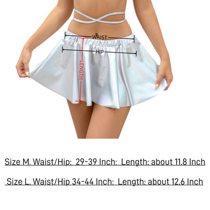 Baisdan Metallic Mini Skirt Shiny Pleated Skirts Rave Outfit Costume for Women