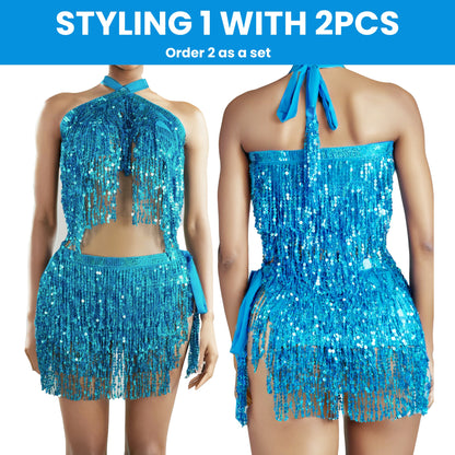 Baisdan Sequin Skirt for Women, Sparkly Mini Skirt, Sequin Tassel Fringe Skirts