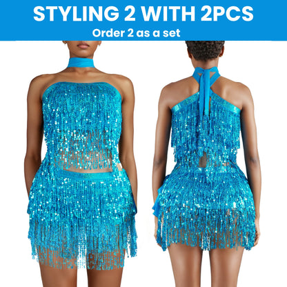 Baisdan Sequin Skirt for Women, Sparkly Mini Skirt, Sequin Tassel Fringe Skirts
