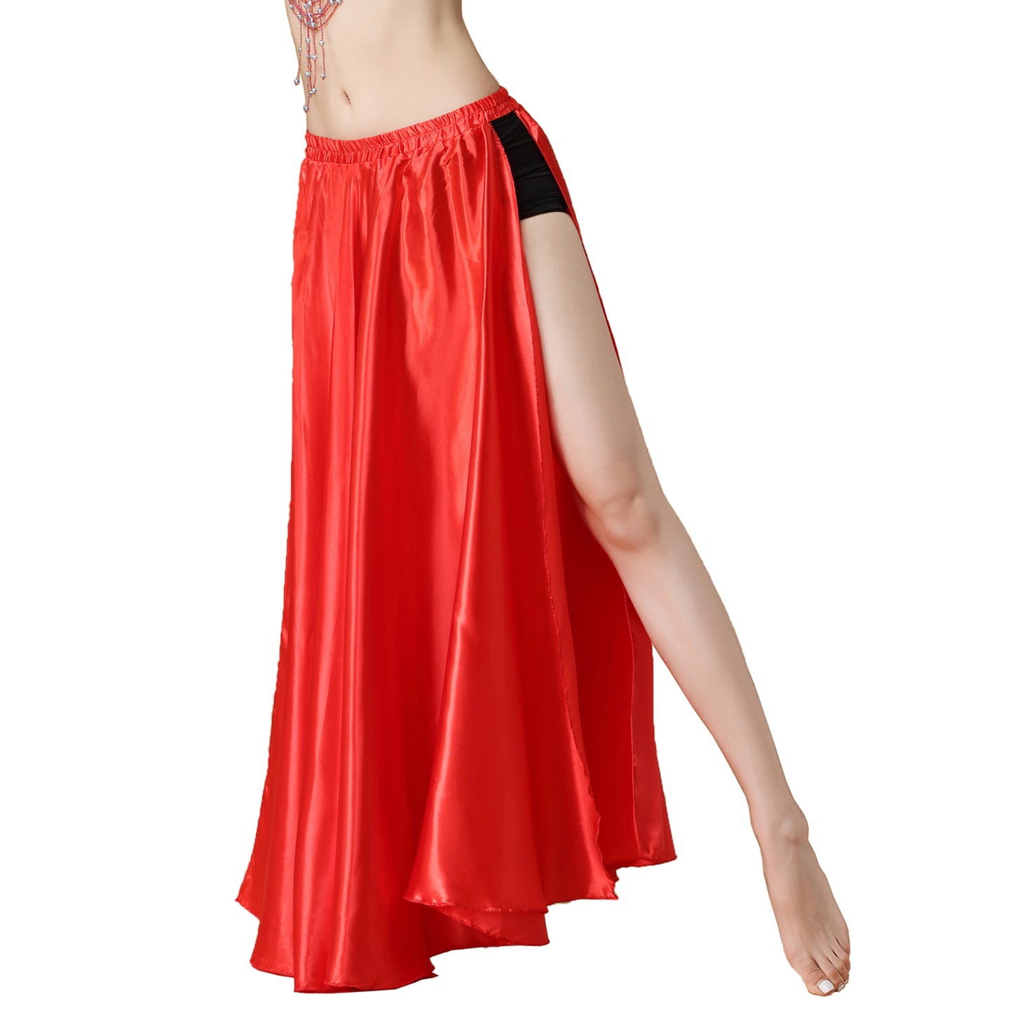 Baisdan Belly Dance Skirt Two Side Slit Satin Skirt