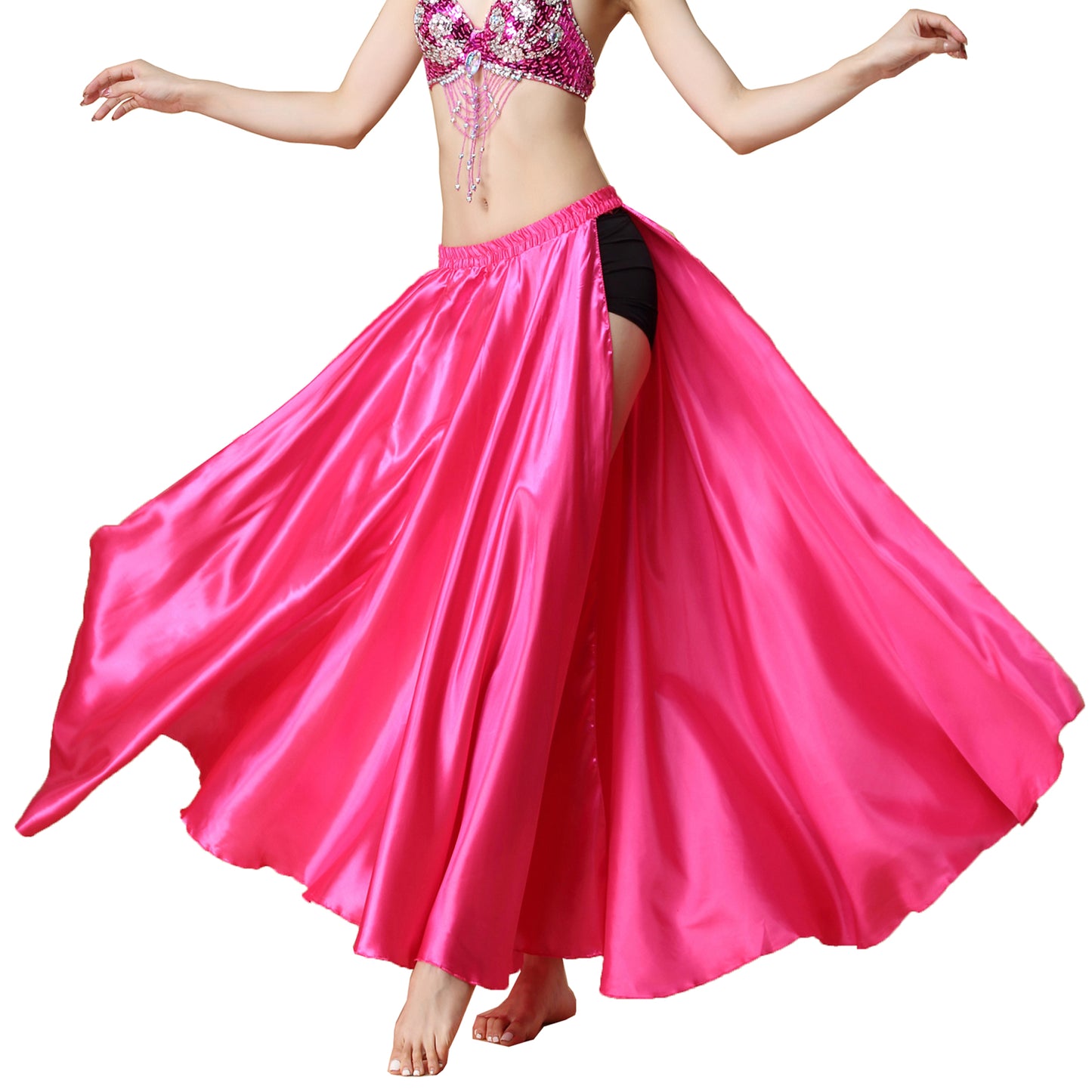 Baisdan Belly Dance Skirt Two Side Slit Satin Skirt