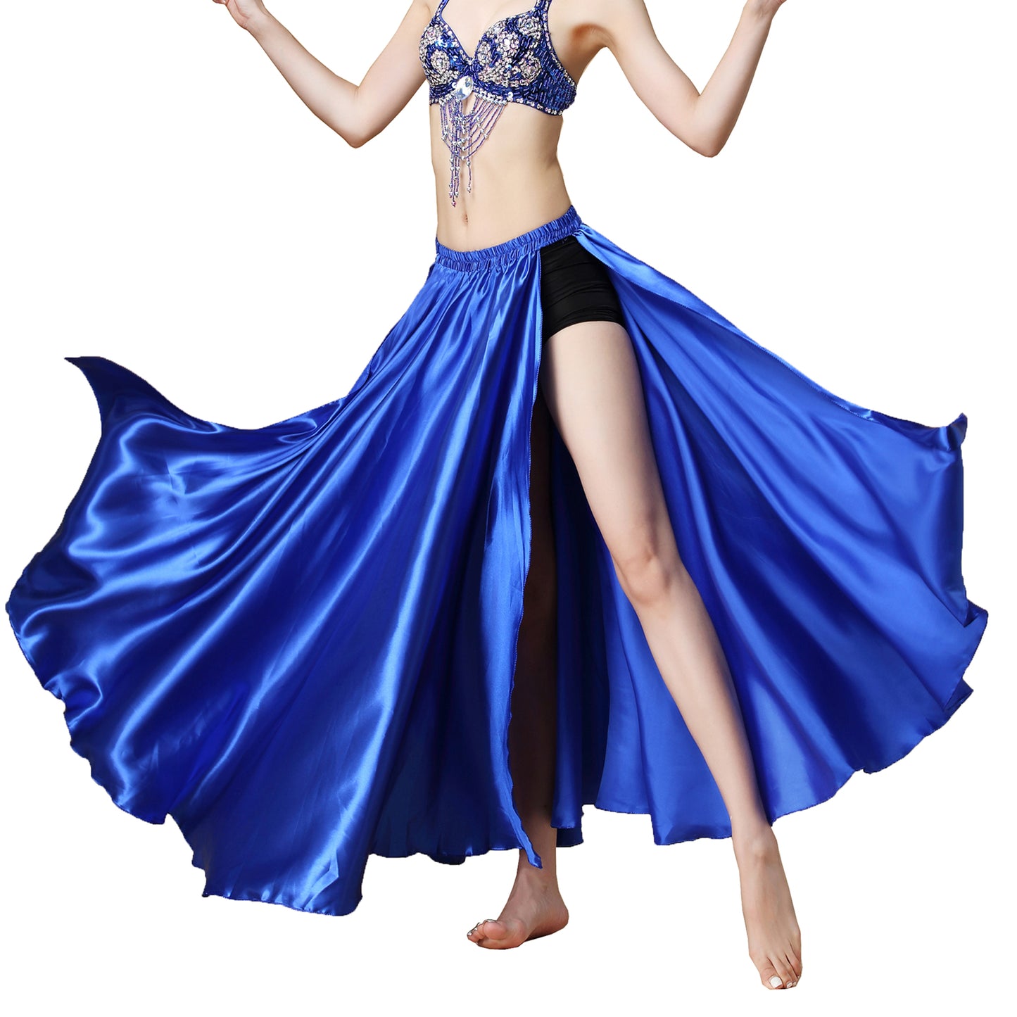 Baisdan Belly Dance Skirt Two Side Slit Satin Skirt