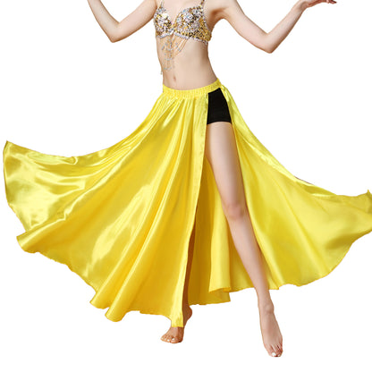 Baisdan Belly Dance Skirt Two Side Slit Satin Skirt