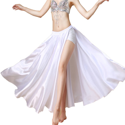 Baisdan Belly Dance Skirt Two Side Slit Satin Skirt