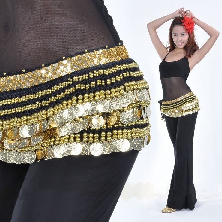 Baisdan Lady's Belly Dance Wrap Hip Scarf Belly Dancing Skirt Multi-Row Gold Coins