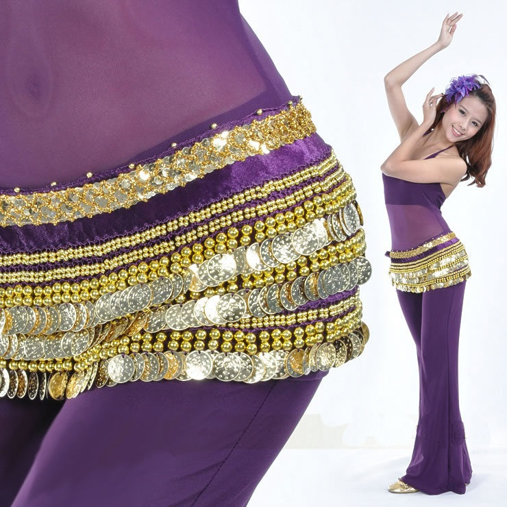 Baisdan Lady's Belly Dance Wrap Hip Scarf Belly Dancing Skirt Multi-Row Gold Coins