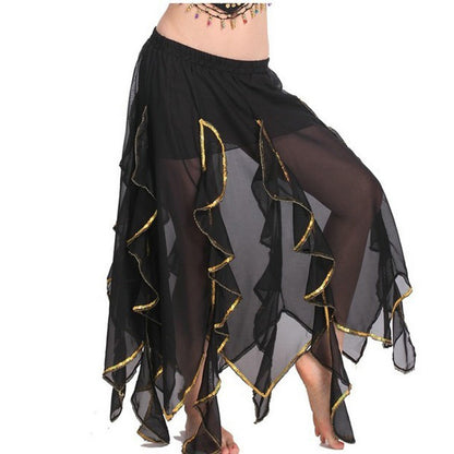 Baisdan Lady's Handmade Belly Dance Panel Skirt with Gold Trim