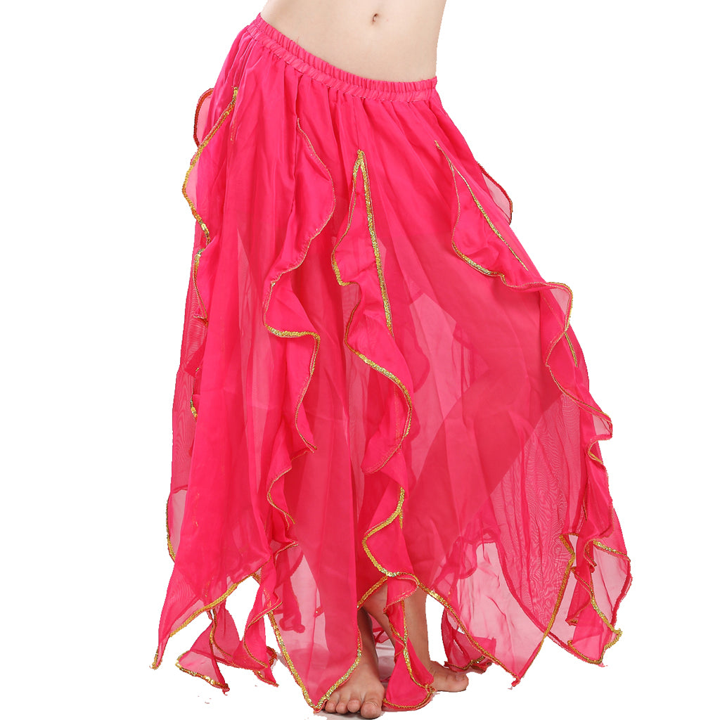 Baisdan Lady's Handmade Belly Dance Panel Skirt with Gold Trim