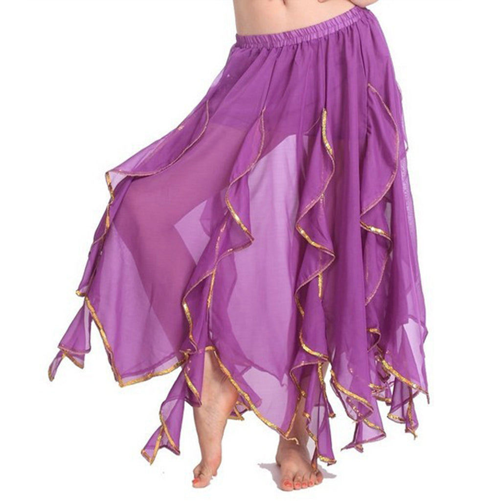 Baisdan Lady's Handmade Belly Dance Panel Skirt with Gold Trim