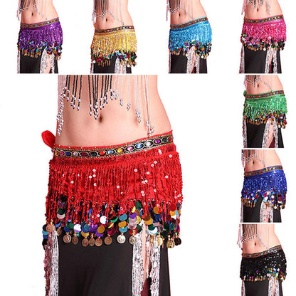 Baisdan Shining multicolor Sequin Tassels Belly Dance Hip Scarf Wrap Skirt Gems Coin Fancy Hip Belt