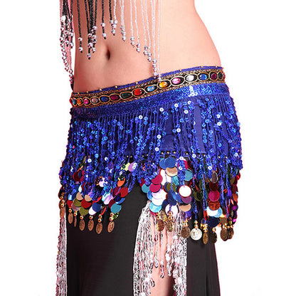 Baisdan Shining multicolor Sequin Tassels Belly Dance Hip Scarf Wrap Skirt Gems Coin Fancy Hip Belt