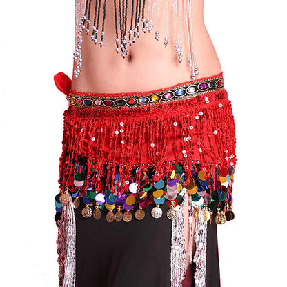 Baisdan Shining multicolor Sequin Tassels Belly Dance Hip Scarf Wrap Skirt Gems Coin Fancy Hip Belt