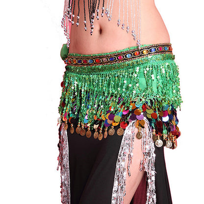 Baisdan Shining multicolor Sequin Tassels Belly Dance Hip Scarf Wrap Skirt Gems Coin Fancy Hip Belt