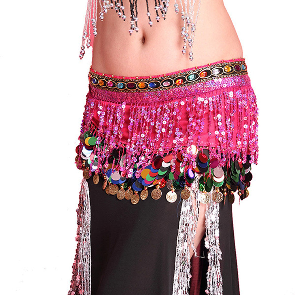 Baisdan Shining multicolor Sequin Tassels Belly Dance Hip Scarf Wrap Skirt Gems Coin Fancy Hip Belt