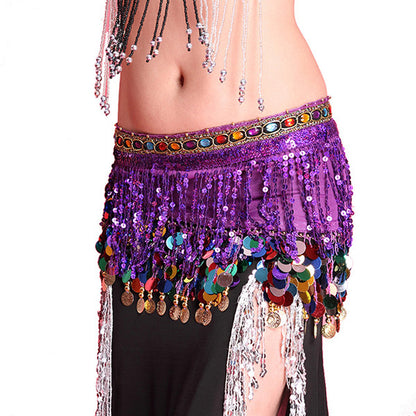 Baisdan Shining multicolor Sequin Tassels Belly Dance Hip Scarf Wrap Skirt Gems Coin Fancy Hip Belt