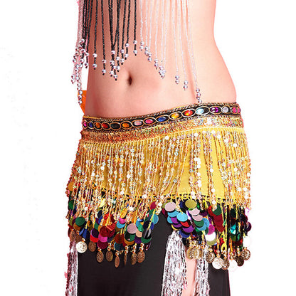 Baisdan Shining multicolor Sequin Tassels Belly Dance Hip Scarf Wrap Skirt Gems Coin Fancy Hip Belt