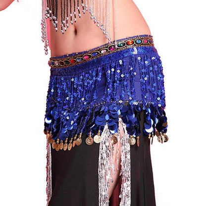 Baisdan  Shining Sequin Tassels Belly Dance Hip Scarf Wrap Skirt Gems Coin Fancy Hip Belt