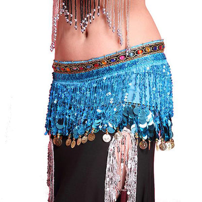 Baisdan  Shining Sequin Tassels Belly Dance Hip Scarf Wrap Skirt Gems Coin Fancy Hip Belt