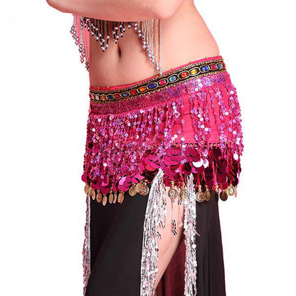 Baisdan  Shining Sequin Tassels Belly Dance Hip Scarf Wrap Skirt Gems Coin Fancy Hip Belt