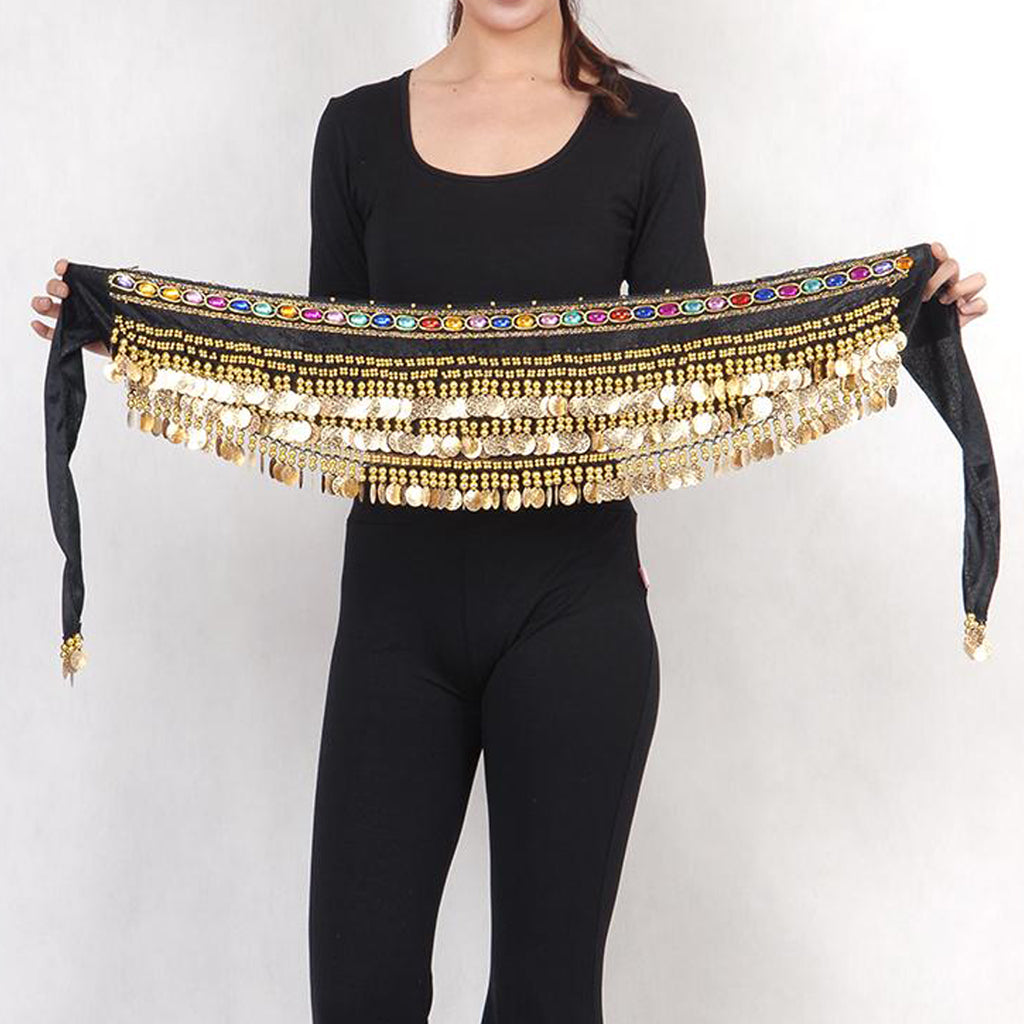 Baisdan Belly Dance Coins Belt Hip Skirt Scarf with Gold Coins