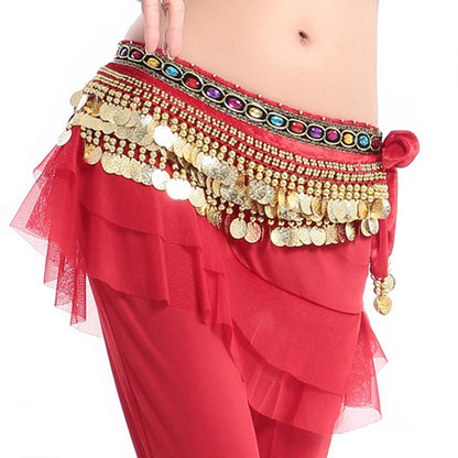 Baisdan Belly Dance Coins Belt Hip Skirt Scarf with Gold Coins