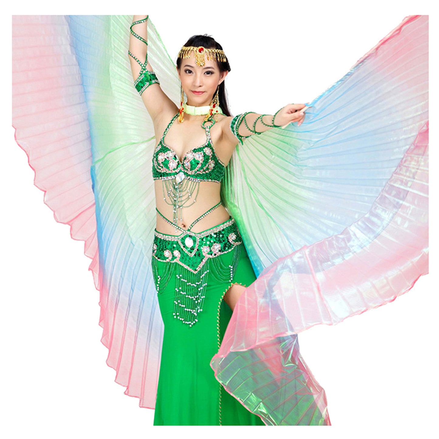 Wuchieal Women's Egyptian Egypt New Belly Dance Costume Colorful Isis Wings (wing+2sticks+bag)