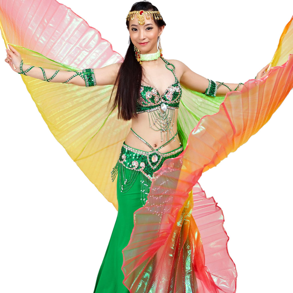 Wuchieal Women's Egyptian Egypt New Belly Dance Costume Colorful Isis Wings (wing+2sticks+bag)