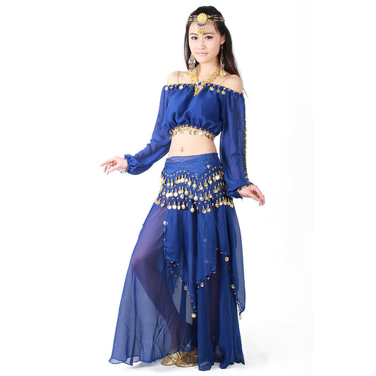 Baisdan  Belly Dance Costume Long Lantern Top Gold Coins Skirt Festival Carnival Fancy Outfit