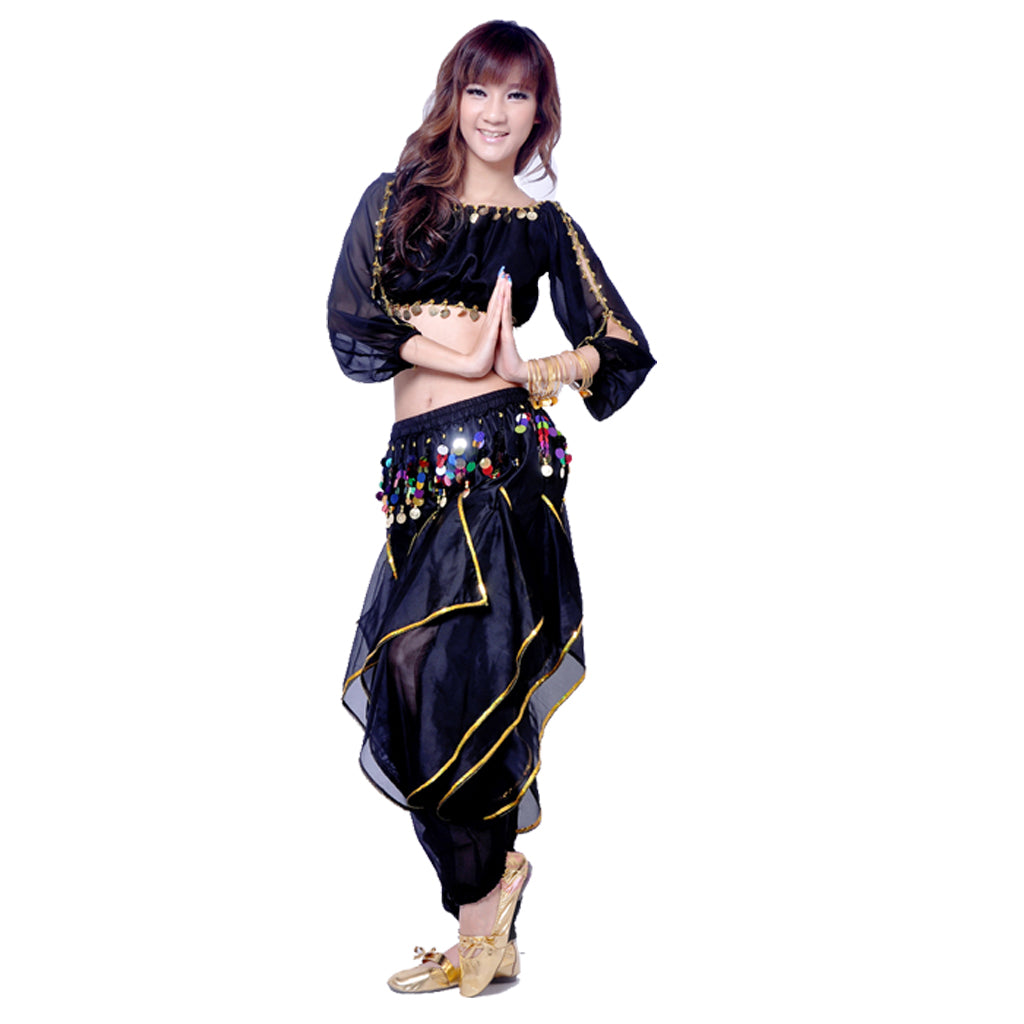 Baisdan Lady's Belly Dance Costume Long Sleeved Top Tribal Sequins Harem Pants