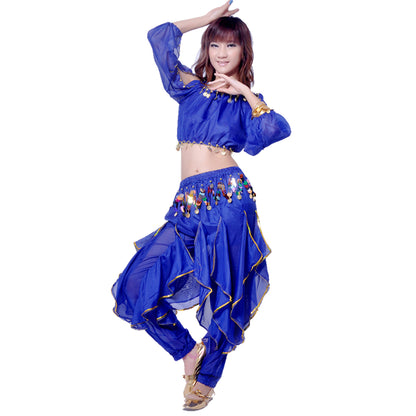 Baisdan Lady's Belly Dance Costume Long Sleeved Top Tribal Sequins Harem Pants