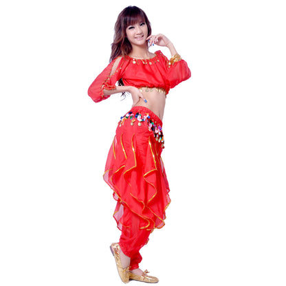 Baisdan Lady's Belly Dance Costume Long Sleeved Top Tribal Sequins Harem Pants