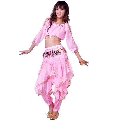 Baisdan Lady's Belly Dance Costume Long Sleeved Top Tribal Sequins Harem Pants