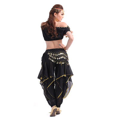 Baisdan 3-PCS Belly Dance Lantern Top and Coins Pants and Velvet Hip Scarf