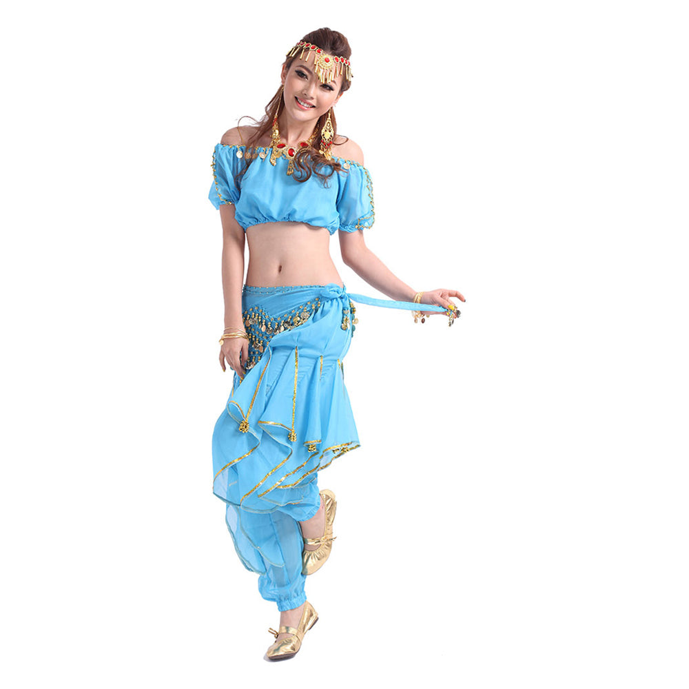 Baisdan 3-PCS Belly Dance Lantern Top and Coins Pants and Velvet Hip Scarf