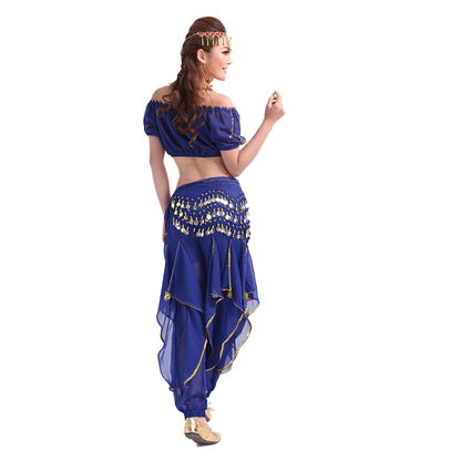 Baisdan 3-PCS Belly Dance Lantern Top and Coins Pants and Velvet Hip Scarf