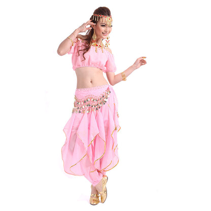 Baisdan 3-PCS Belly Dance Lantern Top and Coins Pants and Velvet Hip Scarf