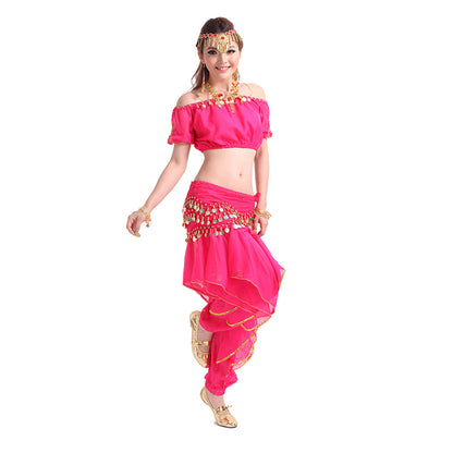 Baisdan 3-PCS Belly Dance Lantern Top and Coins Pants and Velvet Hip Scarf