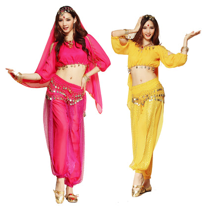 Baisdan Lady's Belly Dance Costume Lanterns Sleeves Top Harem Pants Hip Scarf