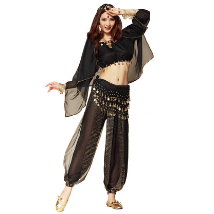 Baisdan Lady's Belly Dance Costume Lanterns Sleeves Top Harem Pants Hip Scarf Veil