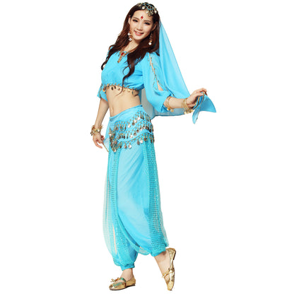 Baisdan Lady's Belly Dance Costume Lanterns Sleeves Top Harem Pants Hip Scarf